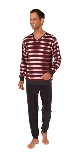 Normann Herren Frottee Schlafanzug lang in Streifenoptik mit Bündchen - auch in Übergröße, Farbe:rot, Größe:60