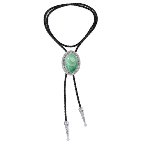 Image of Jeilwiy Bolo Tie for Men Real Stone Westwern Cowboy Ties Silver Bolos Women Leather Necktie Gift for Birthday Christmas