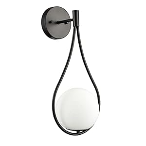 Holkirt black wall sconces set of two mid century modern wall light fixtures for bedroom living room bathroom with white opal hand blown globe glass  urban country home decor