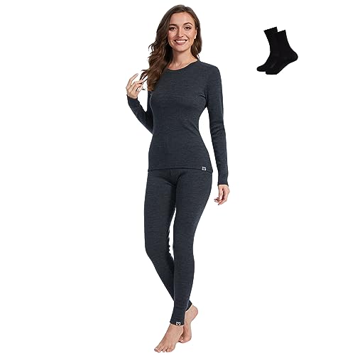 MERINNOVATION Merino Wool Base Layer Set for Women 100% Merino Wool Thermal Underwear Sets Lite...