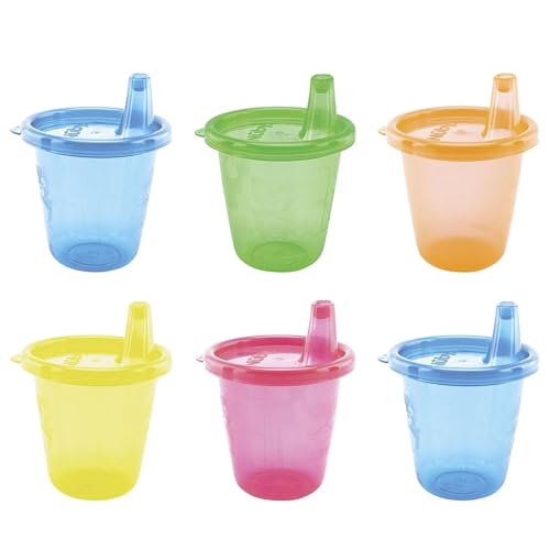 Nuby - Set Antiderrame Vaso Bebe Con Boquilla Reutilizable - Vaso De Aprendizaje Bebe De Plástico Seguro 210ml - Antigoteo Para Bebidas Calientes O Frías - Pack De 6 Colores Surtidos