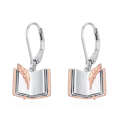 Teacher/Book Lovers Necklace Earrings 925 Sterling Silver for Women Pendant Jewelry Gift for Librarian Readers Teacher
