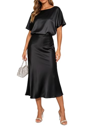 MANSYAIFU Women's 2 Piece Satin Set Elegant Short Sleeve Top