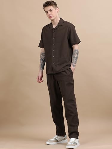 Image of StitchX Men's Airport Look Textured Seersucker Resort Cotton Shirt & Trouser Co-Ord Set S-2XL