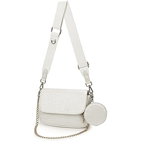 YALUXE Chain Clutch Bag for Women Multipurpose Ladies Shoulder Purse Handbag with Coin Pouch Synthetic Leather White Cover
