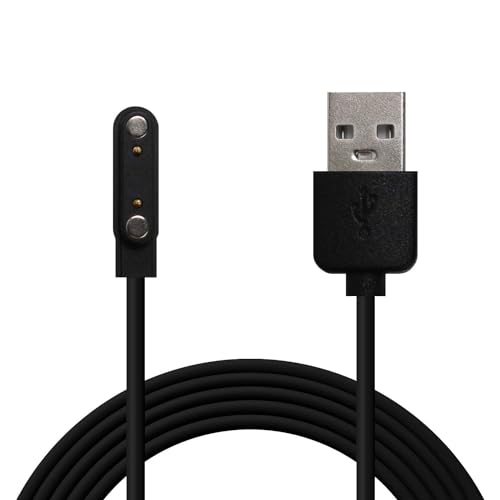 OcioDual Cable Carga Magnética Negro 2 Pines con Espaciado Separación de 7,62mm para Smartwatch Cargador Magnético USB Dos Imanes Recambio Repuesto Reemplazo Reloj Inteligente