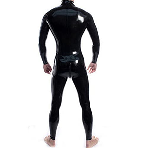 Neck Entry Black Latex Catsuit Shoulder and Crotch Zipper for Men Rubber Bodysuit Jumpsuit3