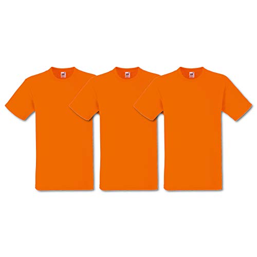 Fruit of the Loom - Heavy Cotton Tee Shirt 3 pack, T-shirt da uomo, colore arancione, taglia Large