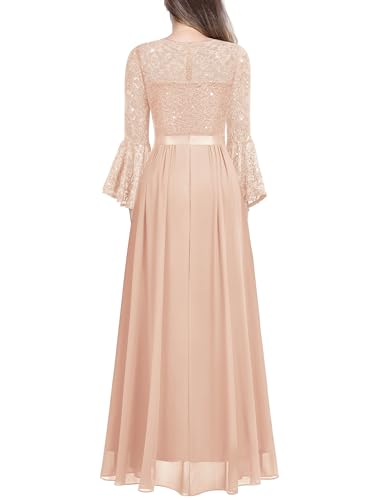 Image of Miusol Women's Formal Sparkle Sequin Lace Bell Sleeve Evening Party Maxi Dress