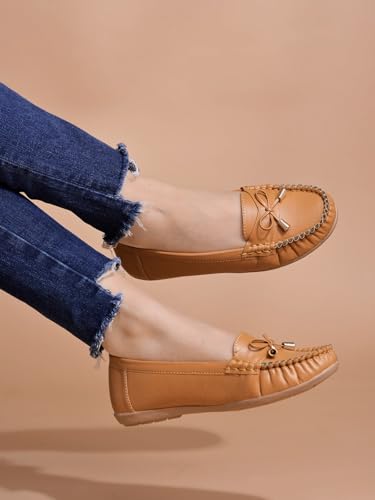 Image of Shoetopia Women's Stylish Casual Loafers | Comfortable Slip-On Flat Shoes with Bow Design & Soft Sole for Daily Footwear