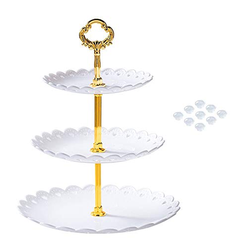 Manspdier White Cupcake Stand for Dessert Table Will Not Just 3 Tier Serving Tray Put New Design Button Elegant Tiered Serving Tray Change to Each Three Serving Trays