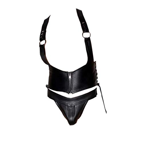 FENICAL 2Pcs Mens Police Officer Costume Policeman Role Play Mens Lingerie Jockstrap Briefs Leotard Underwear Jumpsuits Wrestling Singlet Bodysuit XXL(Black)