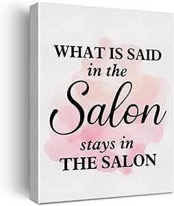 FWJZDSP Pink Salon Modern Print Canvas Wall What is Said in the Salon Stays Art Home Decor in the Salon Painting Ready to Hang Canvas Poster unFramed for Home Family Decor Style 12x16Inch