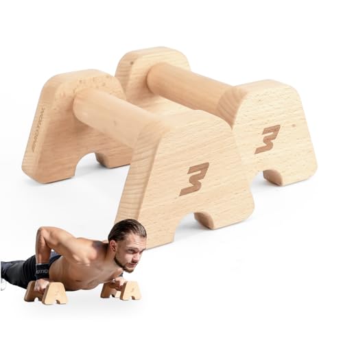 BMOTION Premium Holz Liegestützgriffe, nachhaltige und rutschfeste...