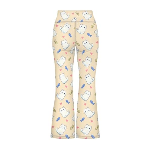 Cute Kitten Leggings for Girls Stretch High Waist Tummy Control Workout Dance Bootcut Yoga Pants3