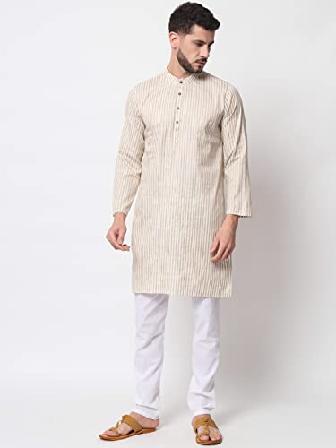 Image of Vastraa Fusion Men's Printed Kurta Pure Cotton Long Kurta, Round Collar, Full Sleeves, Button Kurta, Ethnic Wear