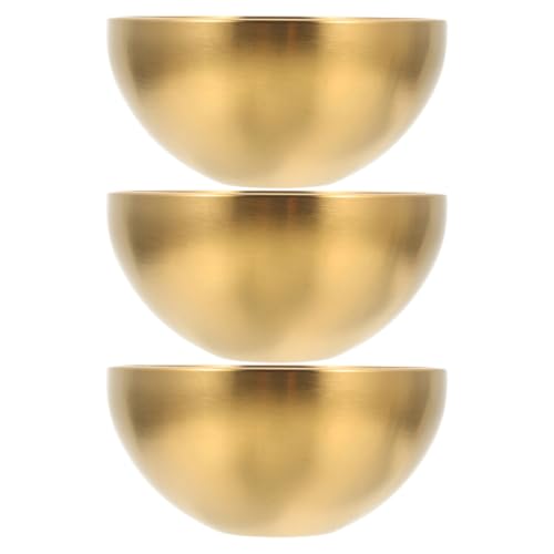 Toyvian 3 Cuencos de Acero Inoxidable Dorados 201 de 15 Cm, Tazones Reutilizables para Servir y Mezclar Frutas, Ensaladas y Snacks, Utensilios de Cocina Multifuncionales para Uso Diario