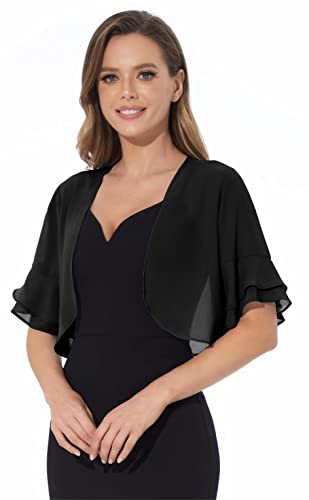 Women Shrug Soft Chiffon Open Front Sheer 3/4 Sleeve Bolero Cardigan for Evening Dress