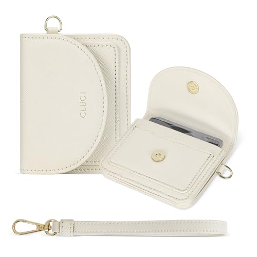 CLUCI Small Womens Wallet Leather RFID Blocking Card Holder Ladies Wallets with Wrist Strap Beige