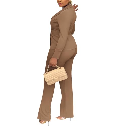 Kafiloe Women Double Breasted Blazer Pants Suit 2 Piece Outfits Casual Long Sleeve Blazer Set for Work Business3