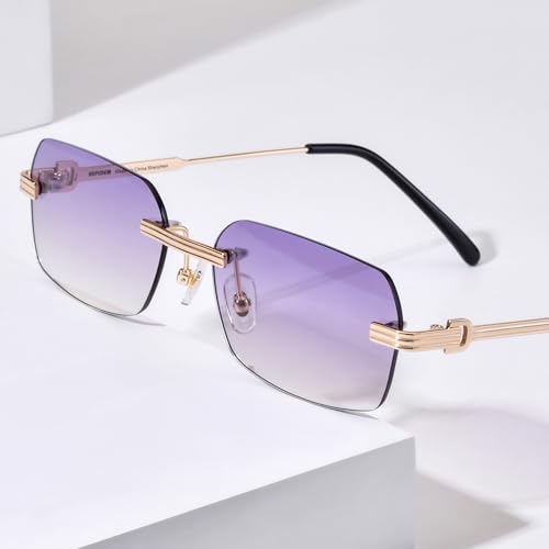 Image of HEPIDEM Rimless Rectangle Zircon Diamonds UV400 Square Sunglasses for Men with Nylon Lens