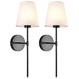 WimiSom Wall Sconces Sets of 2, Retro Industrial Wall Lamps, Bathroom Vanity Sconces Wall Lighting with White Fabric Shades, Suitable for Bedroom Living Room Kitchen Corridor (Black)