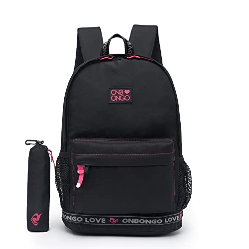 Mochila Onbongo Impermeável Reforçada Faculdade Viagem (Preto/Rosa)