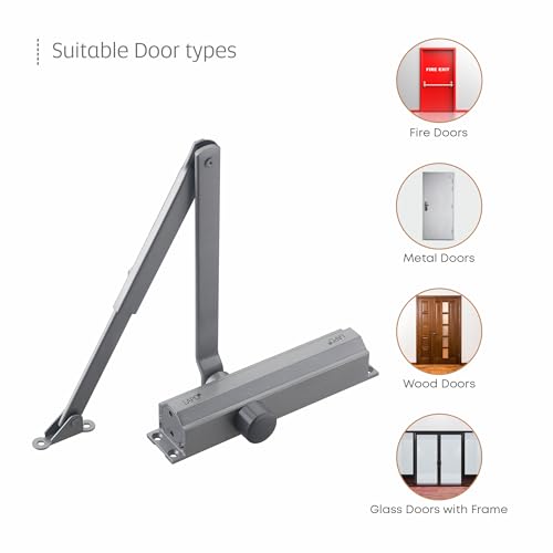 Image of LAPO 2 Piece Heavy Duty Aluminium Automatic Hydraulic Double Speed Door Closer for Home Office | Aluminium and Wooden Soft Door Closers with Fitting Set for All Door Weight Up to 65 Kg (Silver Finish)