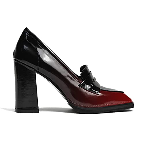 Image of FOWT Dressy High Block Heels Loafers for Women Classical Square Toe Pumps Comfortable Slip On Walking Shoes School Uniform Goth Oxfords US Size 4-16 M