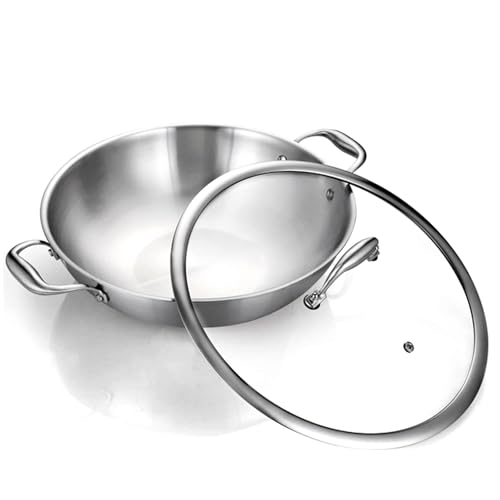 12-Inch Wok Pan with Lid, Stir-Fry Pans, Tri-Ply Stainless Steel ...