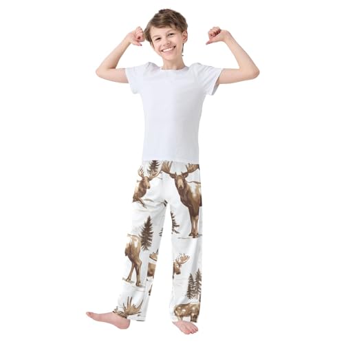 ZZXXB Xmas Tree Moose Boys Long Pants Soft Trousers Elastic Waist Kids Lounge Bottoms with Pockets S-XL2