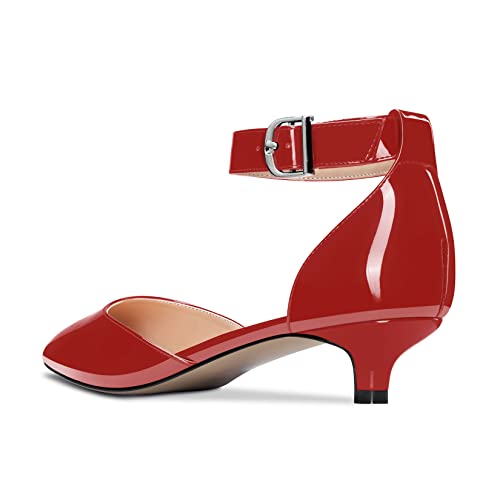 Image of Aachcol Women Kitten Low Heel Ankle Strap Pumps Pointed Toe Sandals Dress Shoes Party Office Wedding 1.5 Inch