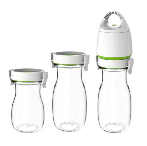 FOSA Carafe avec couvercle sous vide, lot de 4 pièces, 3 carafes en verre (350ml x 1 et 2 x 500ml) avec pompe à vide, pichet à vide – pour thé glacé,...