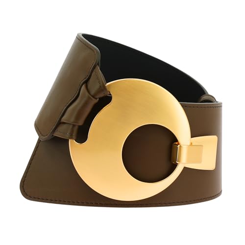 FASHIONGEN Women's wide genuine leather belt with a round cross buckle SOLAINE4