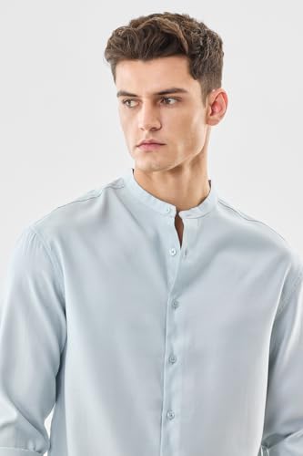 Image of SNITCH Men Casual Shirt | Oversized Fit Full Sleeve Mandarin Collar Solid Design | Modal Blend & Breathable Fabric for Everyday Wear & Semi-Formal Occasions