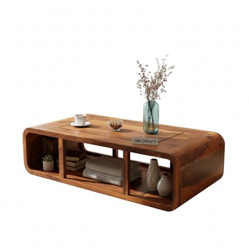 Image of Sheeshsam Wooden Center Coffee Table - Solid Wooden Coffee Table for Living Room - Tea Table Teapoy Center Piece for Home Sofa Center Table for Living Room (Honey, Keith)