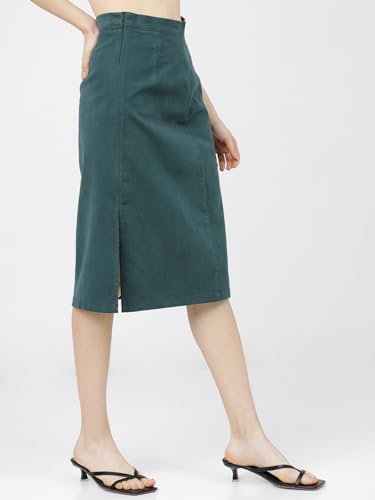 Image of Tokyo Talkies Women's Straight Fit A-Line Skirts | Strachable Skirts| Mid-Rise| Women Skirt | Skirt for Women