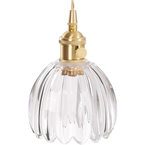 Battery Operated Ceiling Light,Pendant Light Petal Glass Battery Chandelier Light with Rechargeable Detachable Bulbs Remote 9 Colors Dimmable for Dining Room Kitchen Bedroom Living Room(Clear)