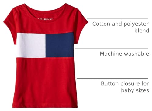 Image of Tommy Hilfiger Girls' Short Sleeve Flag Logo Tee, Soft & Comfortable