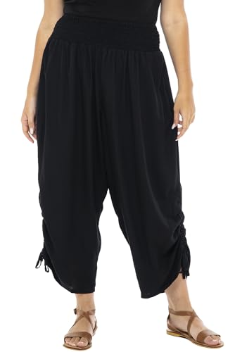 Back From Bali Womens Boho Wide Leg Loose Pants Cropped Rayon Summer Beach Pants Smocked Waist (S-4XL)