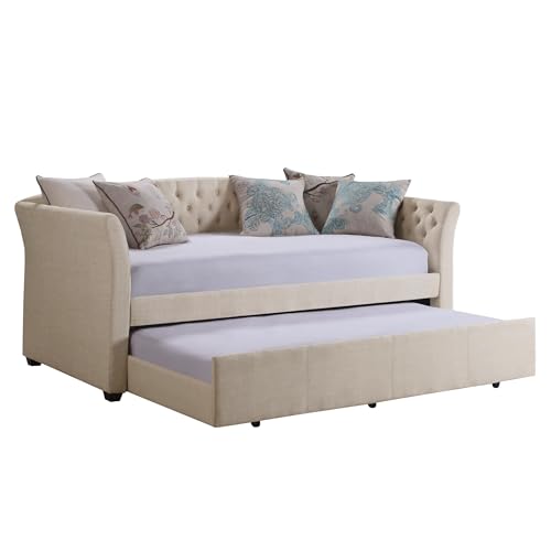 Rosevera Adrie Upholstered Twin Daybed with Tufted Button, Daybed with Trundle, Sofa for Living Room, Bedroom, Guest Room, Beige, Velvet