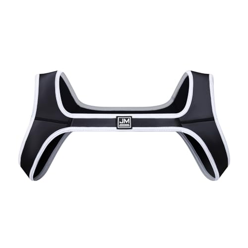 JOCKMAIL Men's Neoprene Harness - Elastic Shoulder Strap, Muscle Chest Harness (US, Alpha, Small, Medium, Regular, White)