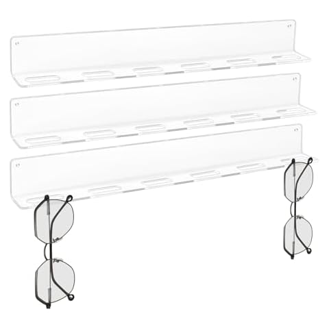 Bigfety Hanging Sunglasses Wall Organizer, Glasses Organizer Wall for Display, Acrylic Multiple Eyeglasses Wall Rack 3 Pack, Clear Cover
