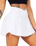 TZLDN Women Tennis Skirt with Shorts Crossover High Waisted Pleated Workout Athletic Golf Skorts Skirts with Pockets V-Waist White - Medium