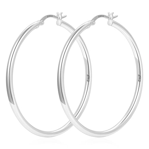YOUNGYUE 925 Sterling Silver Hoop Earrings for Women Hypoallergenic Oversize 14K Gold Hoops Earrings for Women Thin Gold Plated Hoop earrings Lightweight Large Silver Hoop Earrings 30/40/50/60/70mm