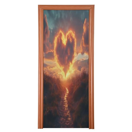 FLildon Heart Shaped Clouds Landscape Valentine's Day Door Cover Decoration, Party Accessory Porch Decor for Festive Ornament Room Door Covers 36 x 98 Inch