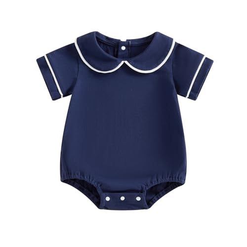 Image of Muasaaluxi Newborn Baby Boy Girl Summer Clothes Basic Plain Short Sleeve Romper Cotton One Piece Bodysuit Shirts Tops 0-18M