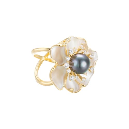 Image of Kokoma Pearl Camellia Silk Scarf Ring for Lady Elegant Cubic Zirconia Flower Scarf Buckle for Women Shawl Clip Buckle Scarves Buckle Holder Ring Band Decoration Accessories