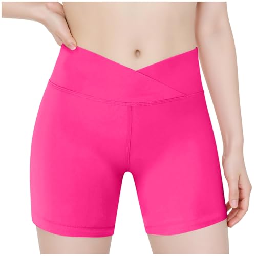 Girls Yoga Pants Kids Crossover Stretchy Basic Solid Workout Short Pants Casual Volleyball Athletic Biker Shorts