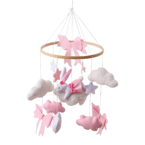 Carrusel para Cuna De Bebé – Decoración De Conejito con Rosa | Móvil Musical De Guardería para Moisés | Proyector Giratorio Romántico para Dormitorio